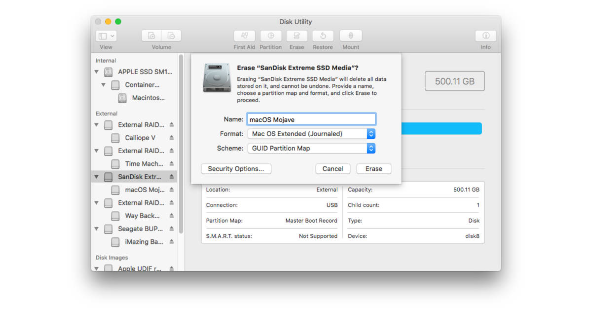 Change external hard drive partition map mac os high sierra pro